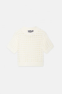 TOP BIANCO A MANICHE CORTE IN MAGLIA APERTA