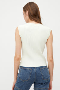 TOP BIANCO SENZA MANICHE IN MAGLIA A COSTE