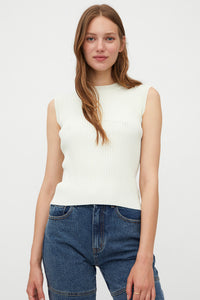 TOP BIANCO SENZA MANICHE IN MAGLIA A COSTE