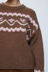 MAGLIONE LARGO MARRONE IN MAGLIA JACQUARD