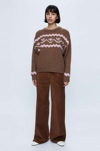 MAGLIONE LARGO MARRONE IN MAGLIA JACQUARD