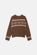 Carica l&#39;immagine nel visualizzatore di Gallery, MAGLIONE LARGO MARRONE IN MAGLIA JACQUARD
