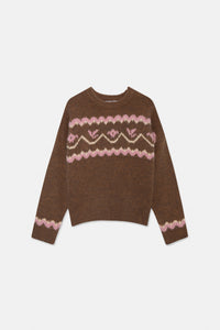 MAGLIONE LARGO MARRONE IN MAGLIA JACQUARD