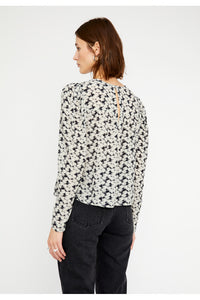 TOP AMPIO IN CRÊPE PUNTO SMOCK CON STAMPA ASTRATTA