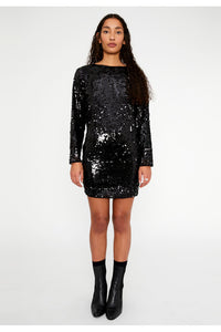ABITO CORTO ADERENTE CON PAILLETTES E SPACCO POSTERIORE NERO