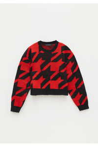 MAGLIONE OVERSIZE IN MAGLIA A INTARSIO CON STAMPA PIED DE POULE ROSSO