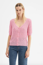 Carica l&#39;immagine nel visualizzatore di Gallery, Cardigan in maglia testurizzata a maniche corte rosa

